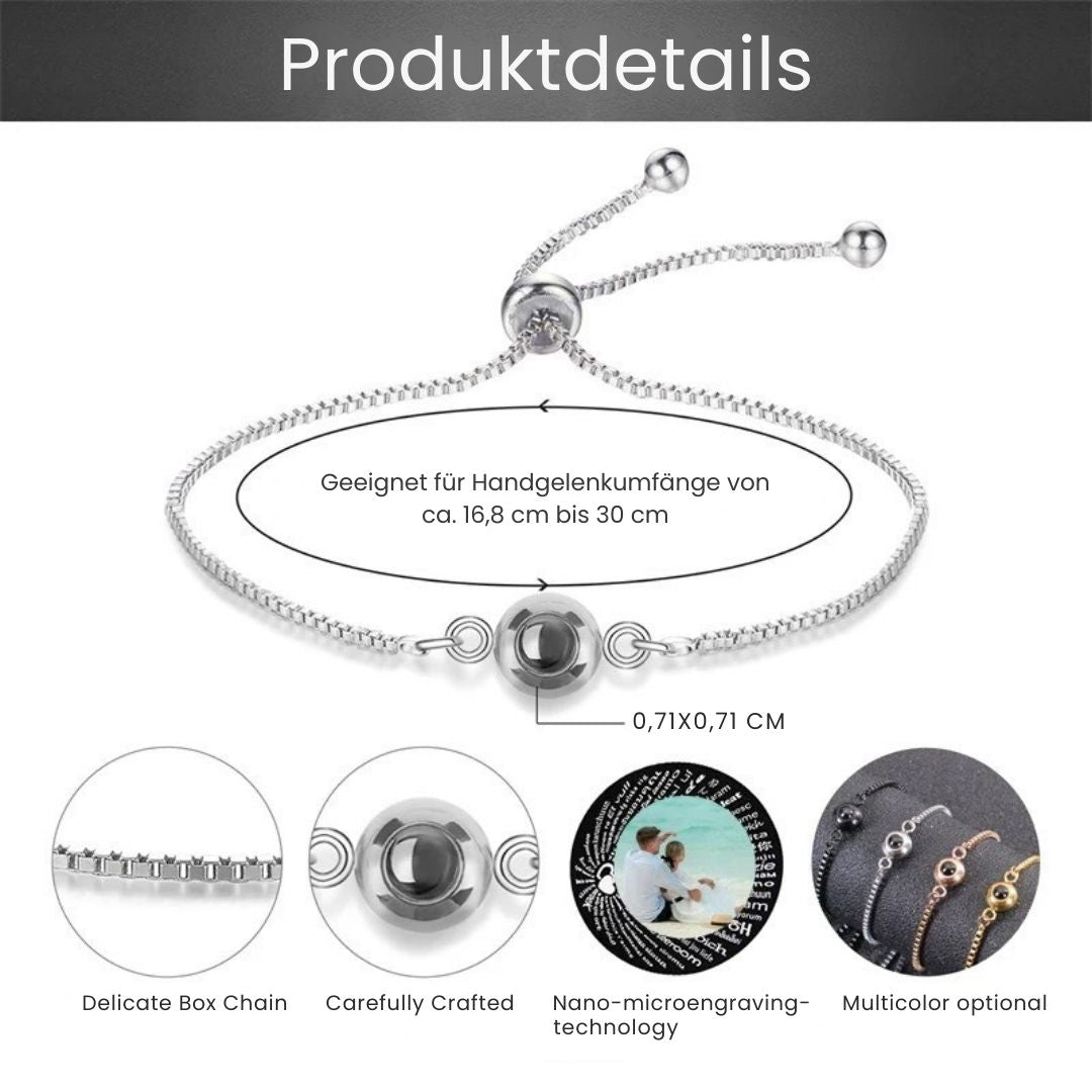 Verstellbares Edelstahl Damenarmband mit Projektion und Foto