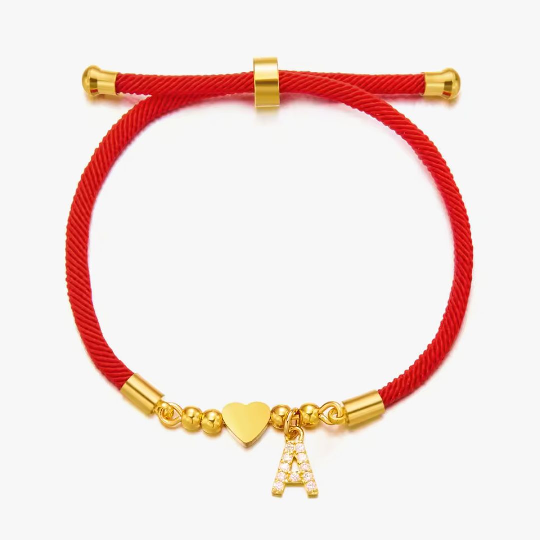 Damenarmband mit Herz- und Buchstaben-Charm in Rot und Gold