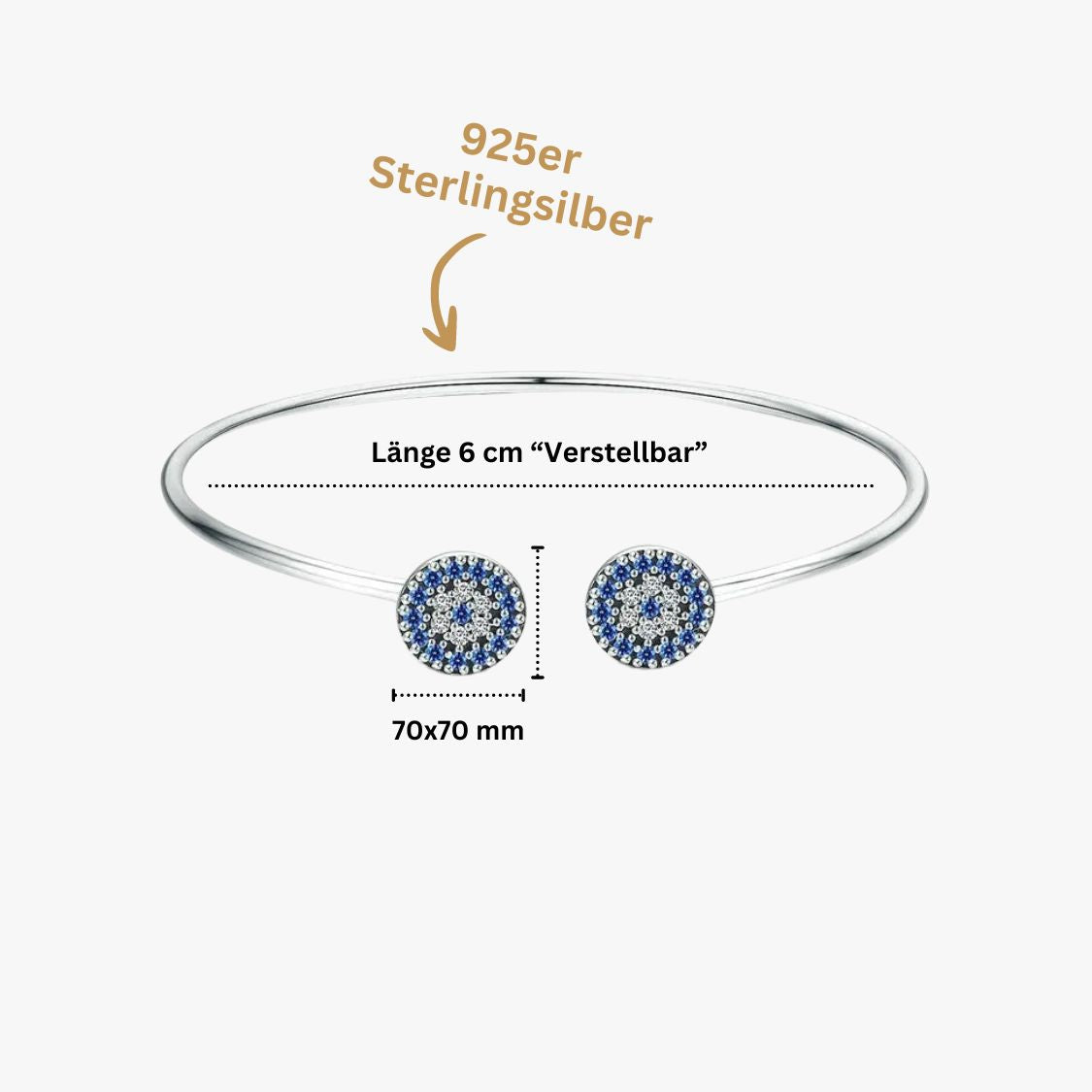 Silberarmband: Blaue Zirkonia & Glücksaugen