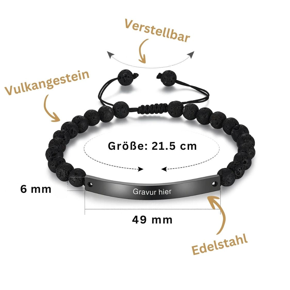 Lava-Armband - Namensgravur & Perlen